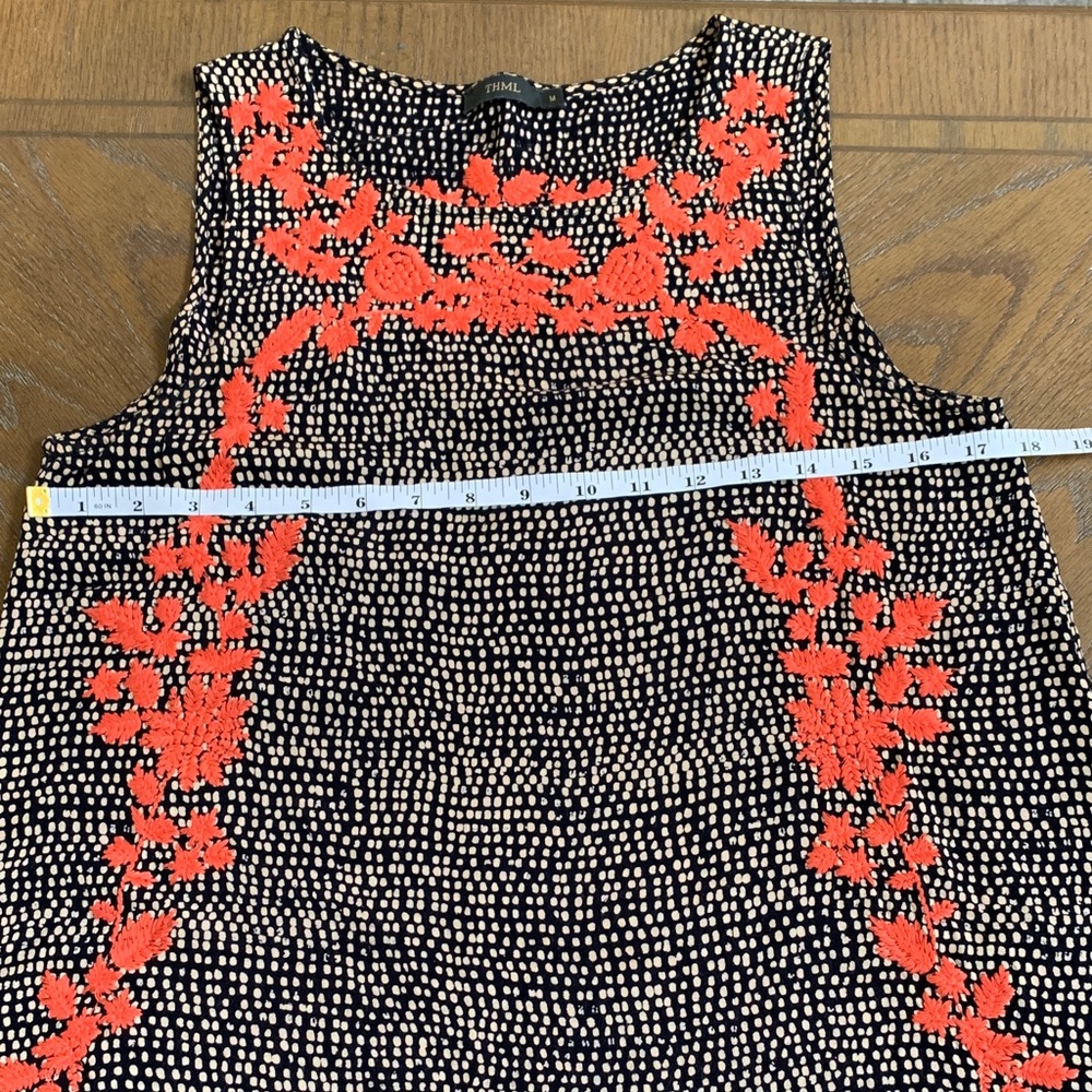 THML Sleeveless Black Blouse with Orange Embroidered Flowers & Cream Dots - Picture 13 of 15
